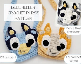 Von Blau Heeler inspiriertes Häkelmuster - Blaue Heeler Familie Häkeln Geldbörse - Blauer Welpe und Orange Heeler Häkelanleitung - Blauer Hund häkeln