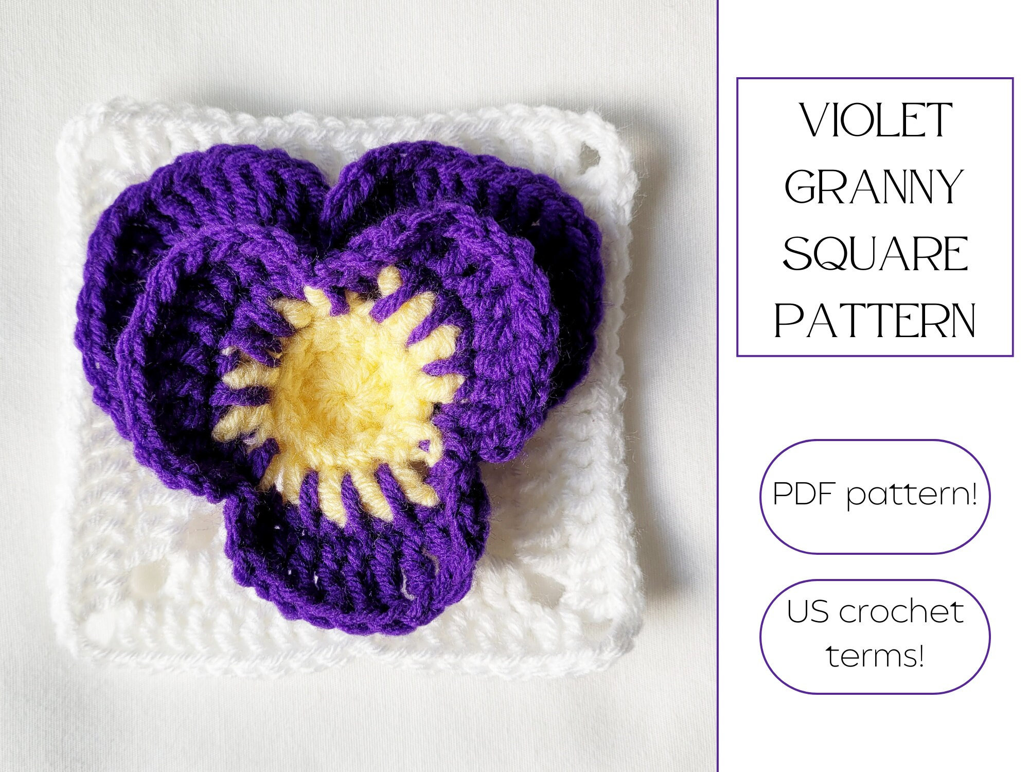 Crochet Violet Granny Square - Granny Square Crochet Pattern