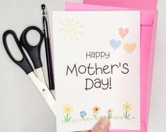 Mothers Day Card with Envelope Printable - Mothers Day Card Download - Cute Card for Mom Printable - Mothers Day Card from Kid
