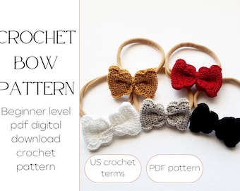 Crochet Bow Hairclip - DIY Bow Pattern - PDF Crochet Bow Pattern - Crochet Bow Video Tutorial - Hair Bow Crochet Pattern - Classic Bow