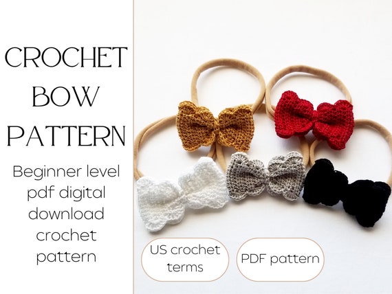 Crochet Bow Hairclip - DIY Bow Pattern - PDF Crochet Bow Pattern - Crochet Bow Video Tutorial - Hair Bow Crochet Pattern - Classic Bow