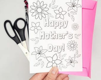 Colorable Mother's Day Card with Envelope Printable - Last Minute Mother's Day Gift - Mother's Day Card for Kids - Personalized Mother's Day