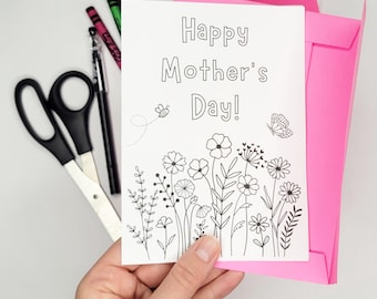 Colorable Mothers Day Card with Envelope Digital Download - Mothers Day Gift - Mothers Day Greeting Card - Mothers Day Card from Kids