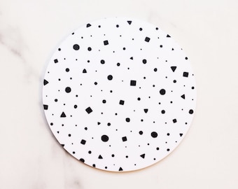 White Confetti Coaster / Printed Wood / Scandinavian Design / Mix and match / Patterns and Alphabet Letters