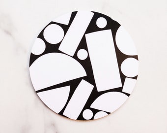 White Puzzle Coaster / Printed Wood / Scandinavian Design / Mix and match / Patterns and Alphabet Letters