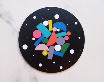 Black Pizza Coaster / Printed Wood / Scandinavian Design / Mix and match / Patterns and Alphabet Letters