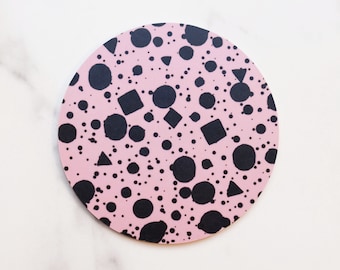 Pink Confetti Coaster / Printed Wood / Scandinavian Design / Mix and match / Patterns and Alphabet Letters