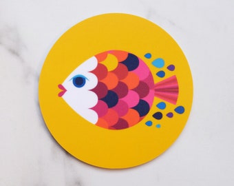 Fish Coaster / Printed Wood / Scandinavian Design / Mix and match / Patterns and Alphabet Letters