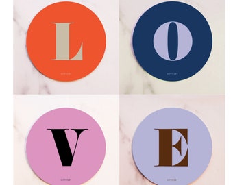 Love 4 Coasters / Printed Wood / Scandinavian Design / Mix and match / Patterns and Alphabet Letters