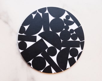 Black Puzzle Coaster / Printed Wood / Scandinavian Design / Mix and match / Patterns and Alphabet Letters