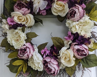 Peony wreath for Wedding elegant summer wedding decor Peony and hydrangea wreath House warming gift Bridal shower gift birthday gift