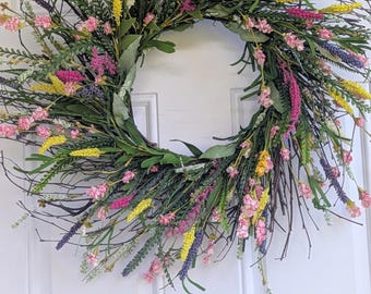Large Wildflower Wreath: Farmhouse Spring Floral Door Decor