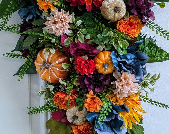 Fall Wreath for Front Door Pumpkin Wreath Teardrop Swag for Fall ...