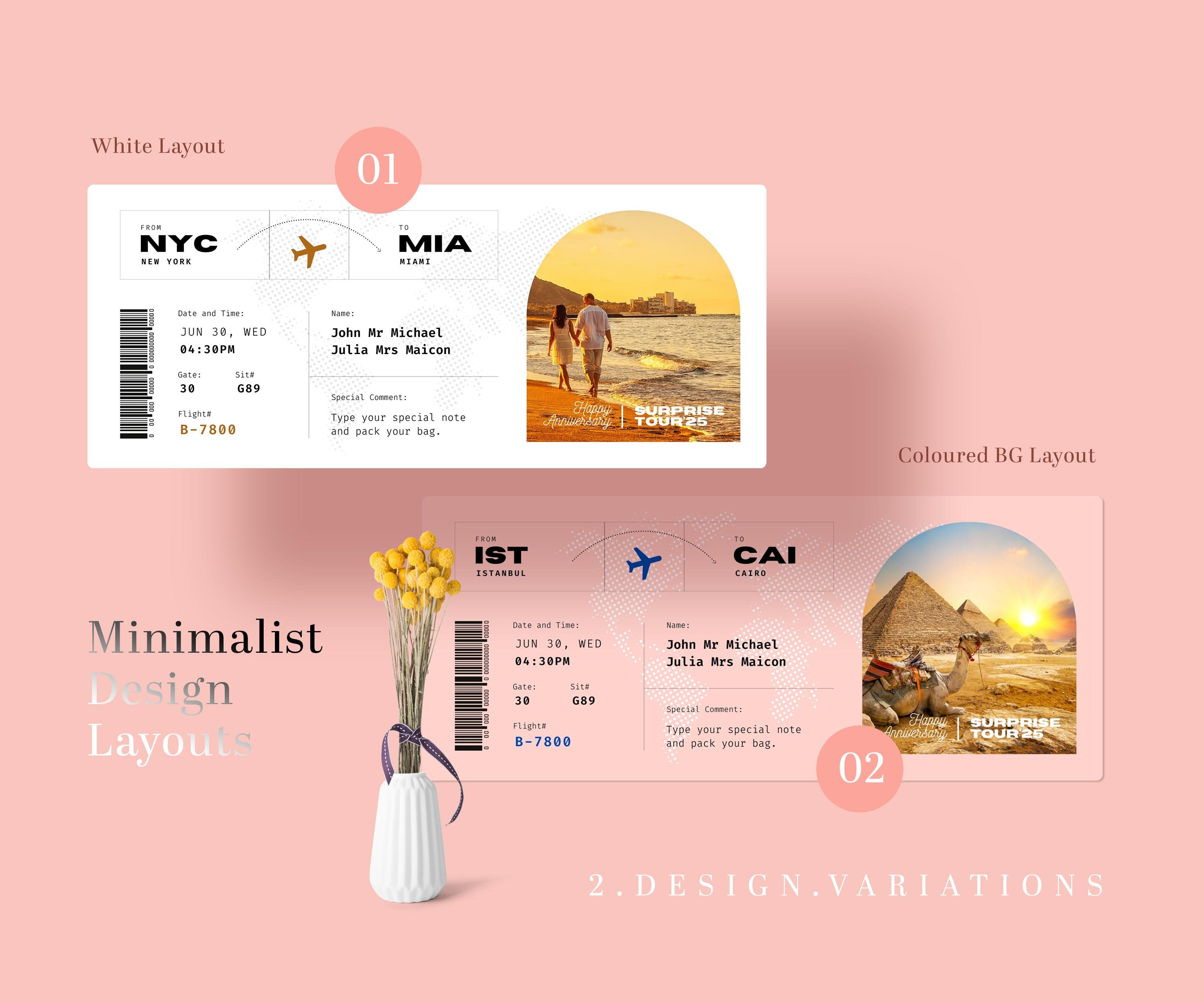 Editable boarding ticket canva template vacation plane etsy