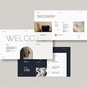 May include: A white and black presentation slide with the word "WELCOME" in a bold, sans-serif font. The slide also features a brown sweater hanging on a hook in a white archway.