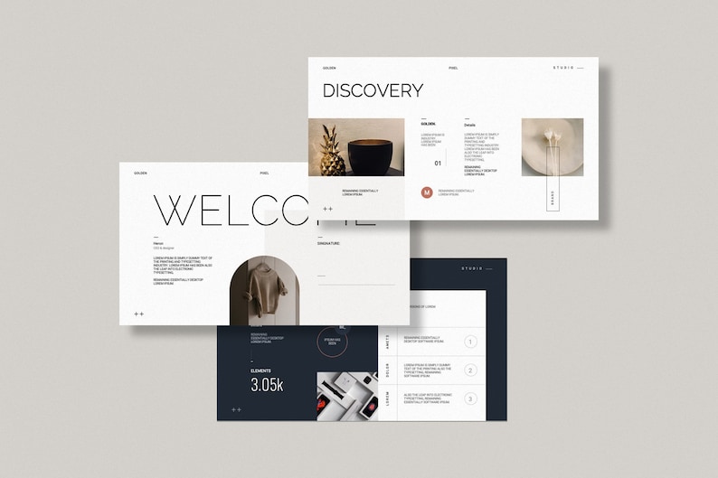 May include: A white and black presentation slide with the word "WELCOME" in a bold, sans-serif font. The slide also features a brown sweater hanging on a hook in a white archway.