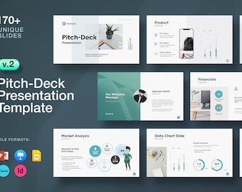 Zakelijke pitchdeckpresentatie met PowerPoint-, Keynote- en Google Slides-sjabloon