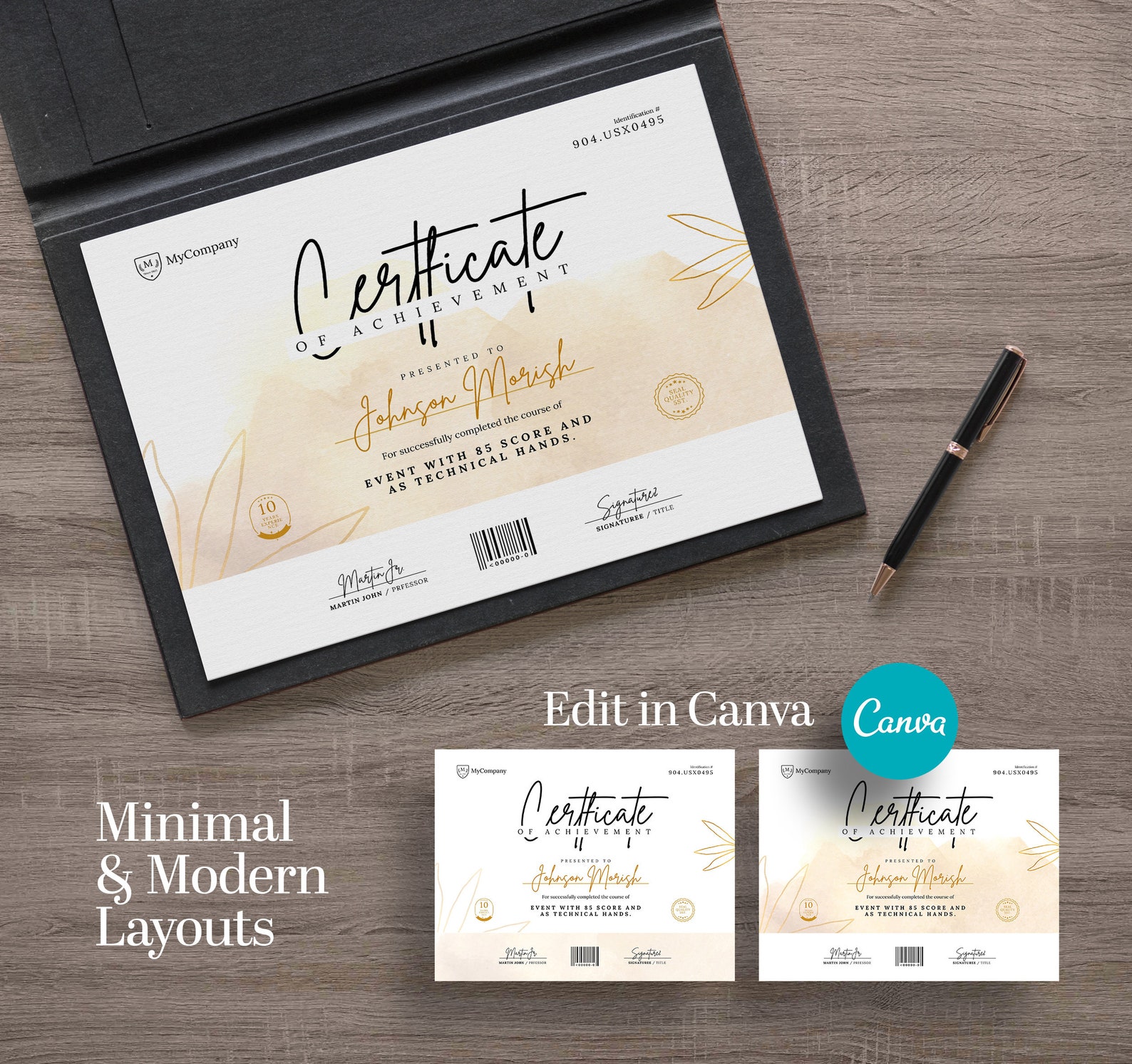 Certificate of completion canva template minimalist course etsy
