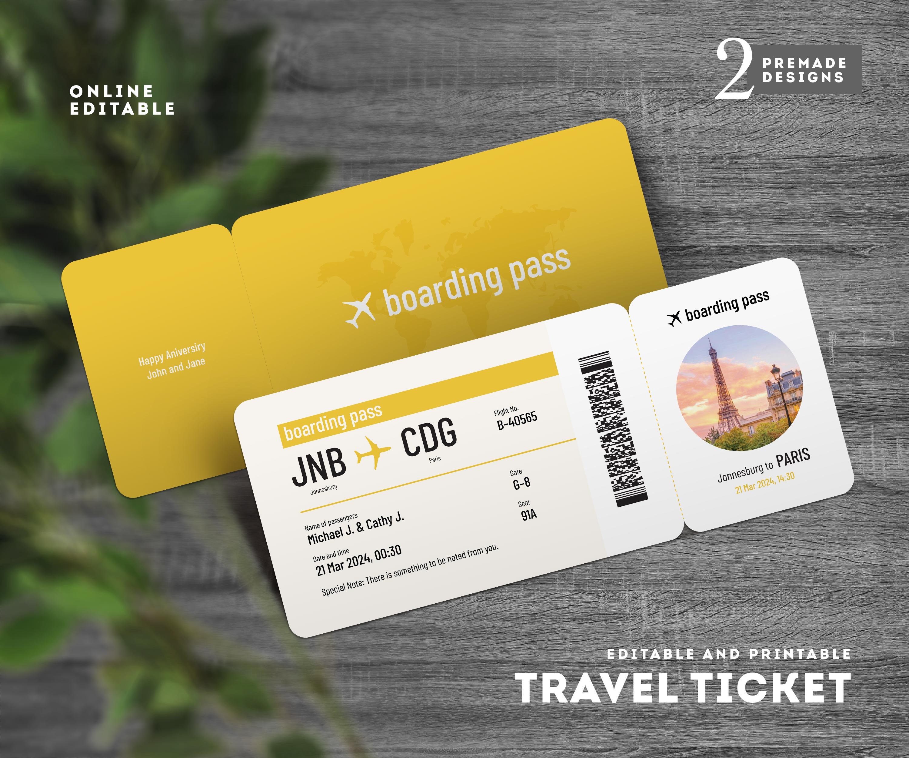 Editable Boarding Ticket Canva Template Personalized Plane Ticket