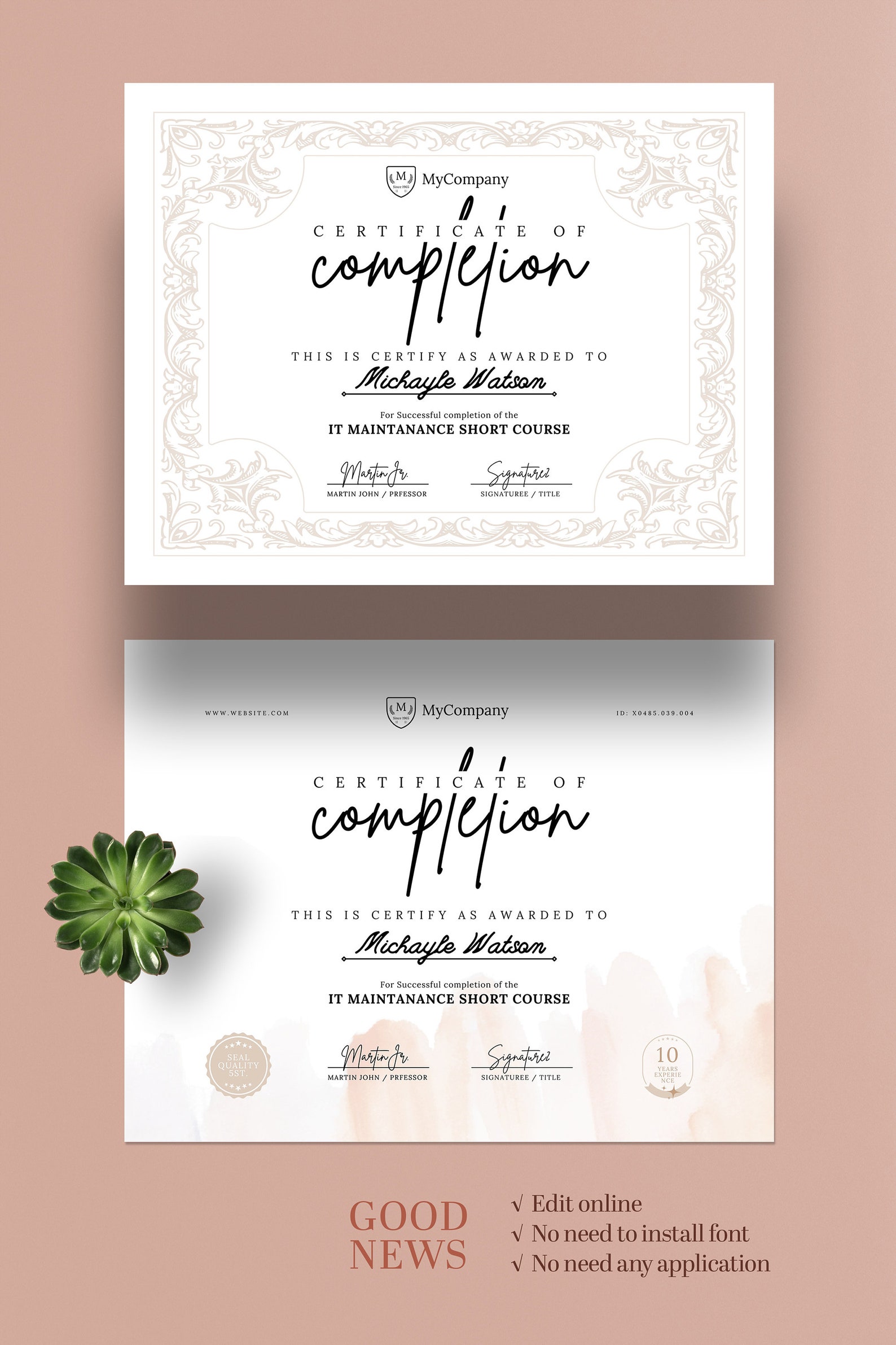 Certificate Of Completion Canva Template Minimalist Course Certificate 