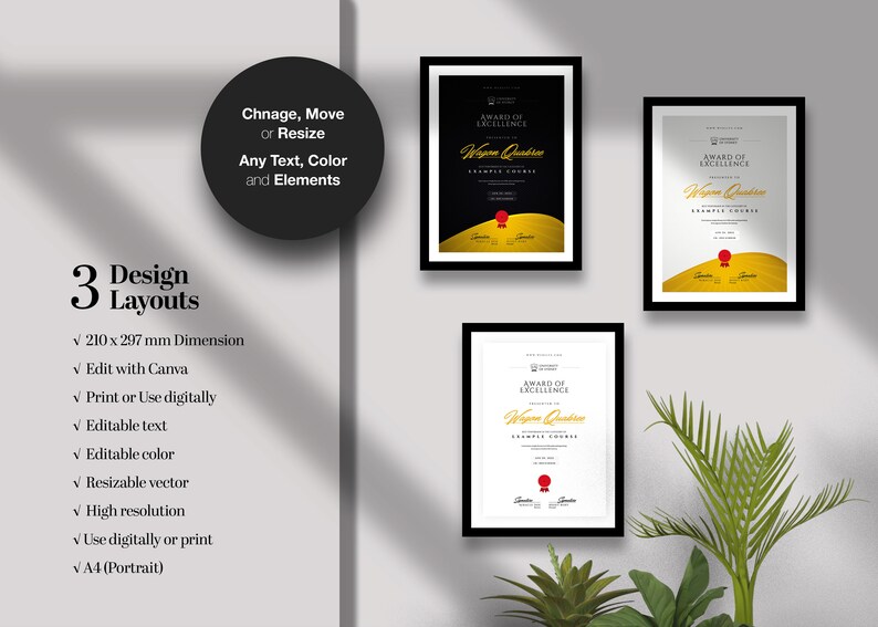 Award of Excellence Certificate Canva Template Certificate | Etsy