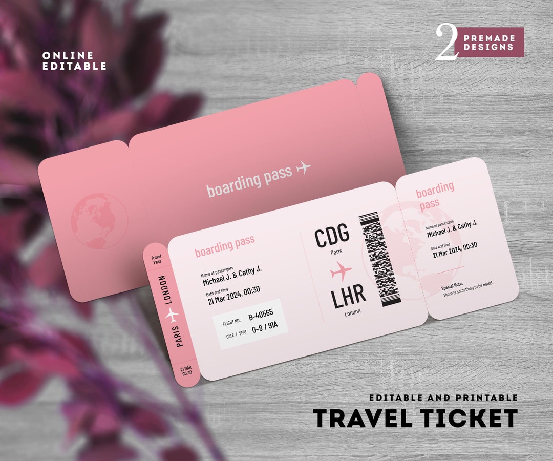 Boarding Ticket Canva Template Personalized Plane Ticket Surprise Air
