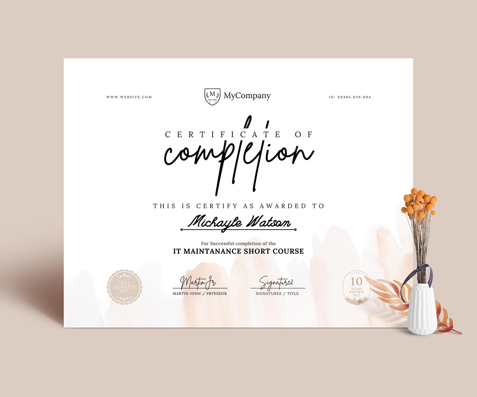 Certificate Of Completion Canva Template Minimalist Course Certificate 