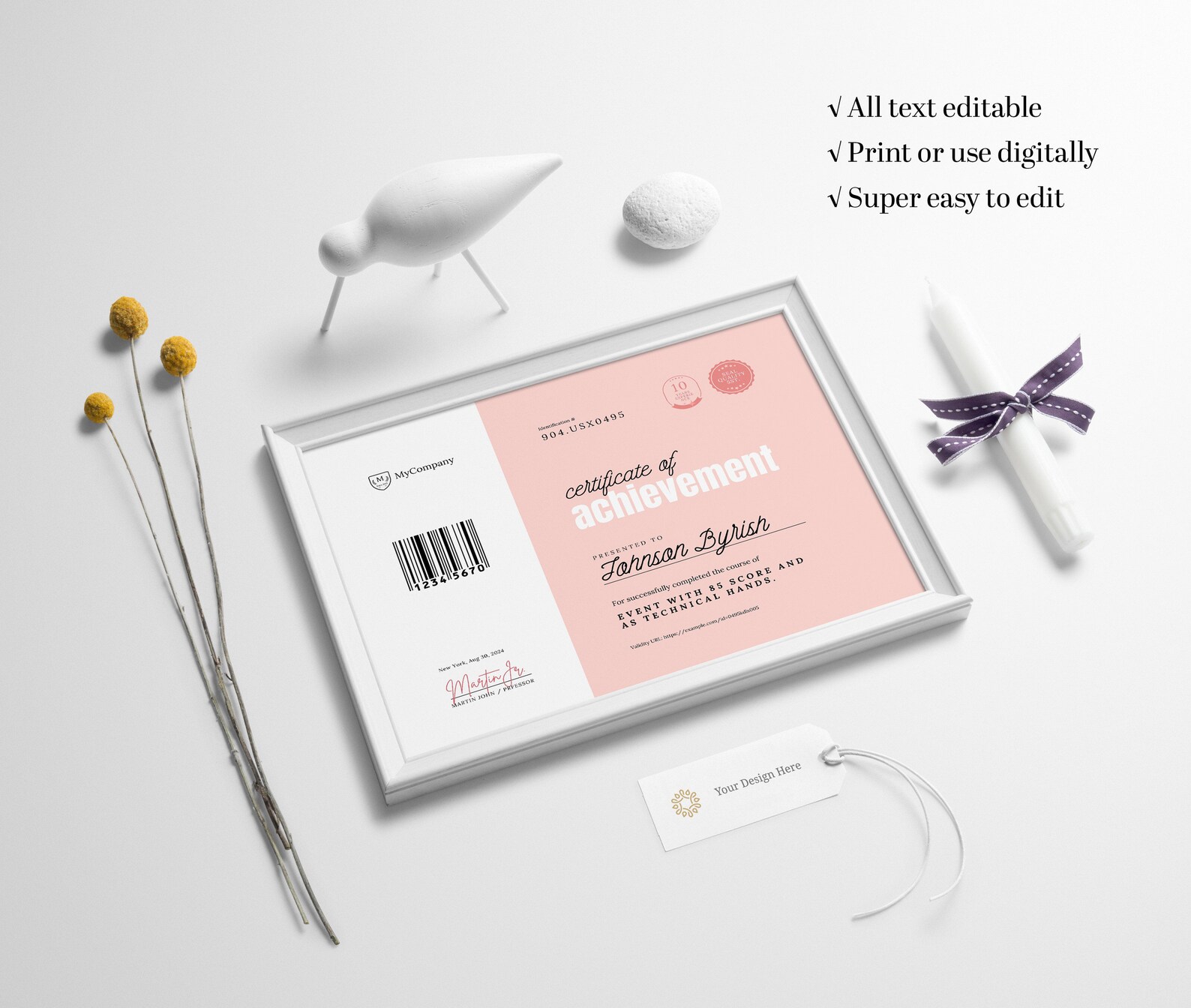 Certificate of Achievement Canva Template Minimalist Course | Etsy