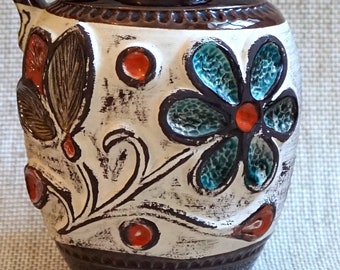 60s Allemagne de l’Ouest Studio Vase en céramique Jug avec des fleurs