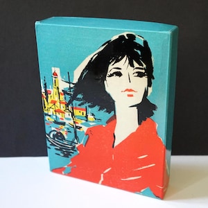 Geschenkdoos uit de jaren 60 met dame aan het Comomeer - geschenkdoos briefpapier DDR