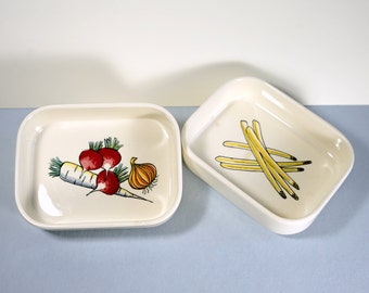 two 60s Waechtersbach vegetable bowls made of ceramic with various. Motifs