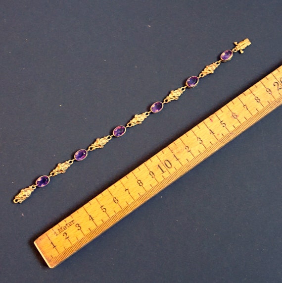 Vintage bracelet with 6 dark amethysts, gold-plat… - image 3