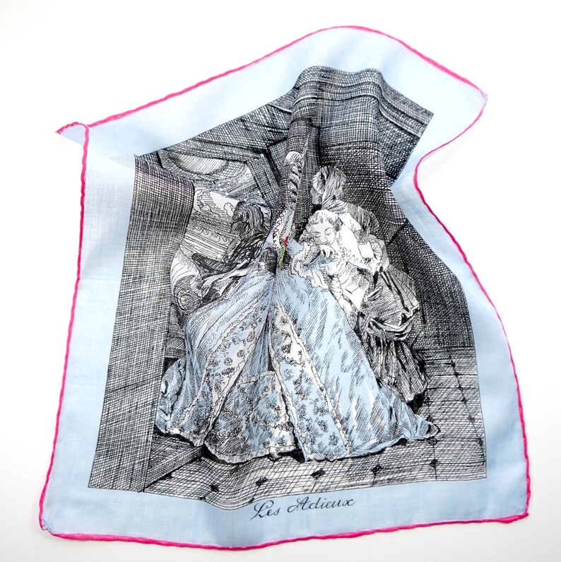 Vintage Batist Handkerchief Les Adieux Hand Rolled