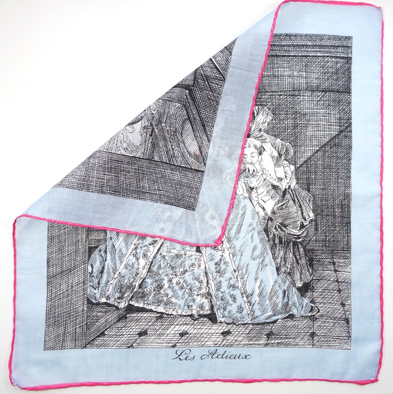 Vintage Batist Handkerchief Les Adieux Hand Rolled