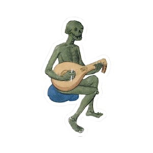 Skeleton Playing Lute Medieval Marginalia Sticker