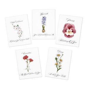 Tarjetas de felicitación "El lenguaje de las flores" victorianas (paquete de 5)