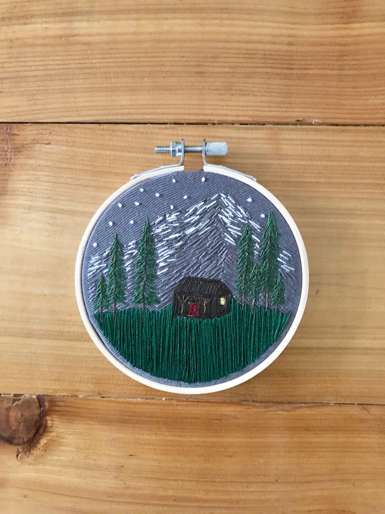 Cabin embroidery cabin art embroidery art thread painting hoop art fiber art embroidered cabin gifts for mom gifts for her
