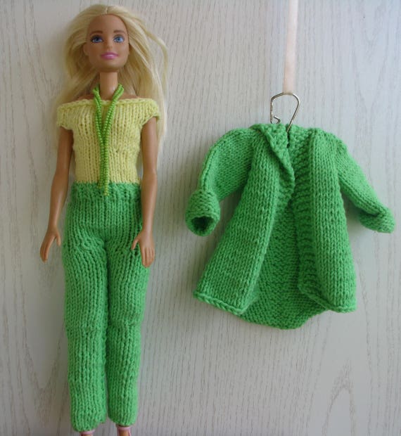 Set for Barbie handmade yellow-green doll overalls Barbie | Etsy