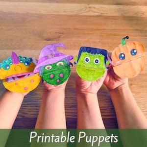 Halloween Activity for Kids Printable Hand Puppets for Halloween Crafts for Preschool & Montessori Activities for Children