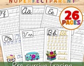 Precursive Handwriting Practice Printable Letter Tracing For Elementary School Cursive Activity With Illustrations For Colouring Alphabet