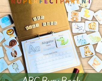 ABC Animal Busy Binder | Printable Toddler Learning Book | Preschool Activity Binder | Alphabet Tracing & Matching | Educational Quiet Book