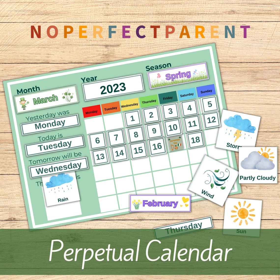 Printable Perpetual Calendar | Days of the Week Chart | Weather Chart ...
