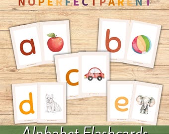 ABC Matching Flashcards for Kids – Watercolour Lowercase Alphabet Letters – Educational Preschool Printable Learning Activity Home School