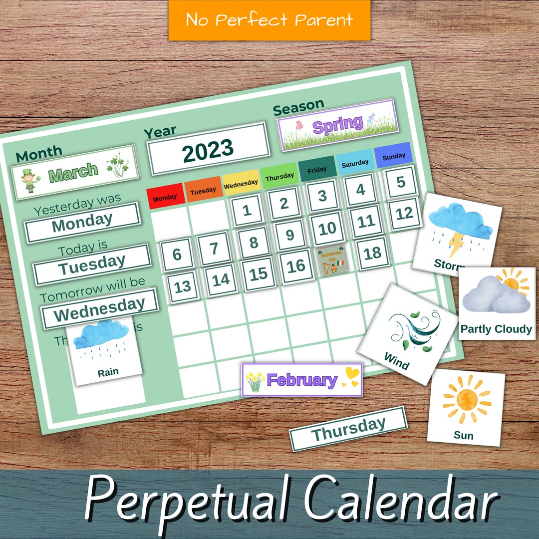 Printable Perpetual Calendar Days of the Week Chart Weather Chart for ...