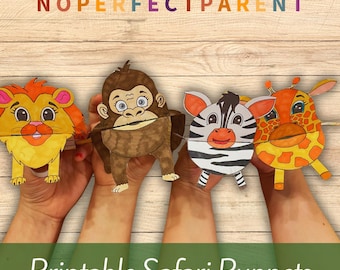 Marionetas de animales imprimibles para niños, actividad de manualidades para niños, actividades para colorear, tema de animales del zoológico de safari imprimible, jardín de infantes, educación en el hogar