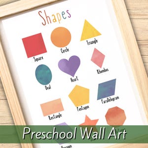 Preschool Printable Wall Art for Shapes, Colours, Number and Alphabet Poster for Classroom Decor for Homeschool Printable Educational Poster