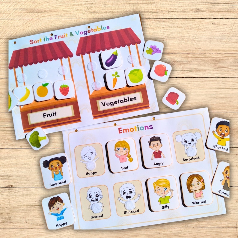 Engaging sorting task with images of different items categorized by size, type, or color.