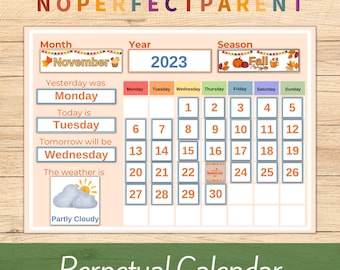 Printable Kids Perpetual Calendar - Homeschool Wall Activity - Seasonal Montessori Learning Tool - Educational Resource for Child