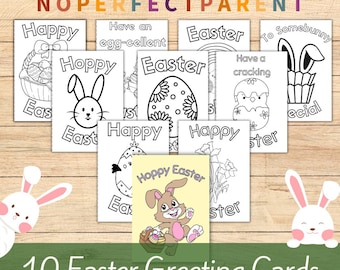 Colouring for Kids Easter Cards for Children to Colour Greeting Cards for Easter Activity Printable Easter Greetings Card set of 10 Download