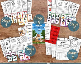 Homeschool Reading Bundle for Kids Reading Program for Children Educational Printable Phonics Unit Learn to Read with Phonics worksheets